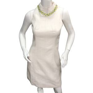 Ted Baker Size 1 US 4 White Sheath Dress Embellished Collar Textured Fully Lined